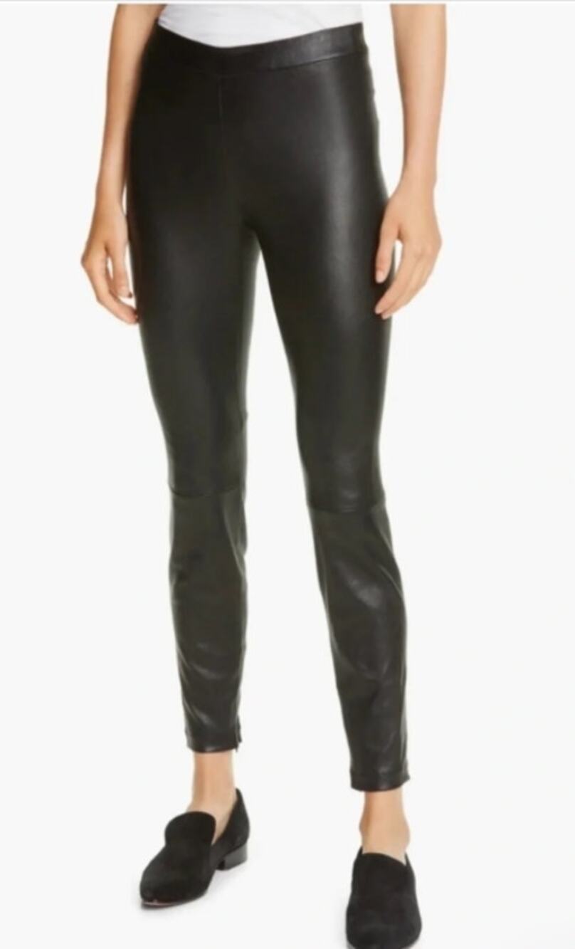 Vince Stretch 100% Lamb Leather Ankle Zip Leggings Black Size Medium